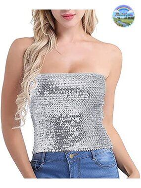 Sequin Tube Top Sparkling Party Clubwear Stretch Fitted Crop Top